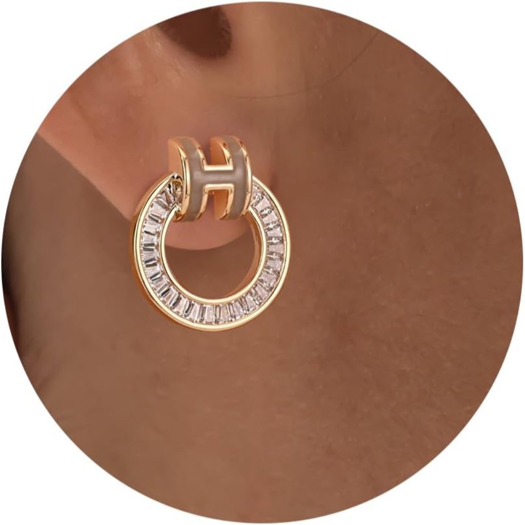 H Stud Earrings 14k Gold Plated Earrings Enamel Earrings Dainty Stud Earrings Fo
